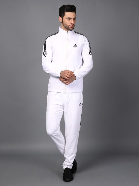 Adidas Half Striped Men White Tracksuit