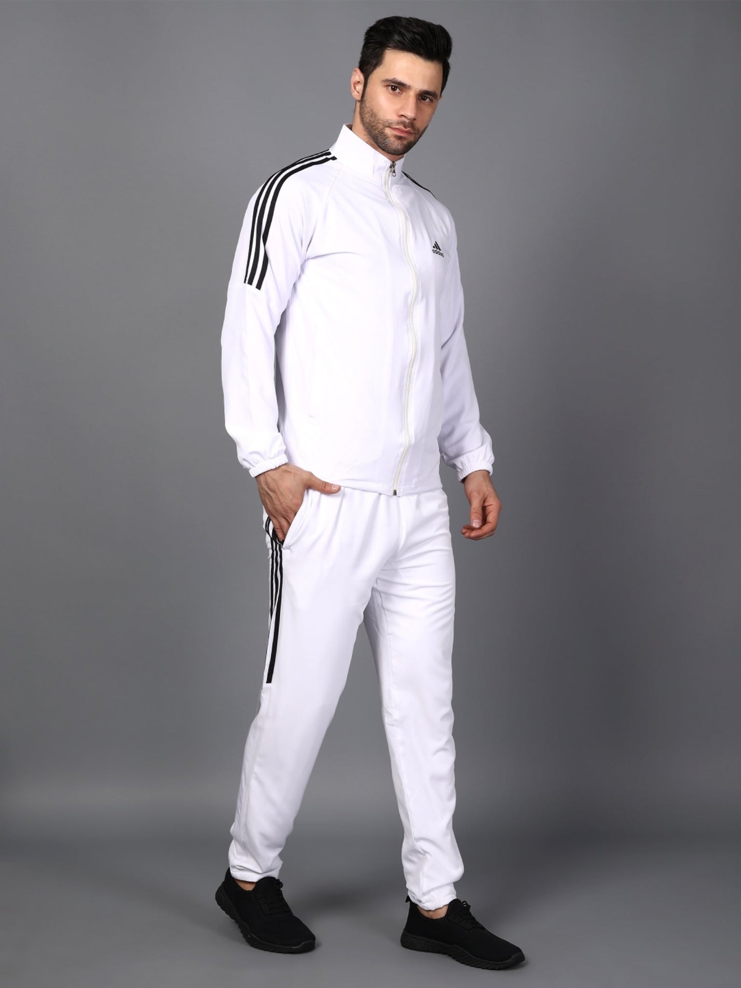 Adidas Half Striped Men White Tracksuit