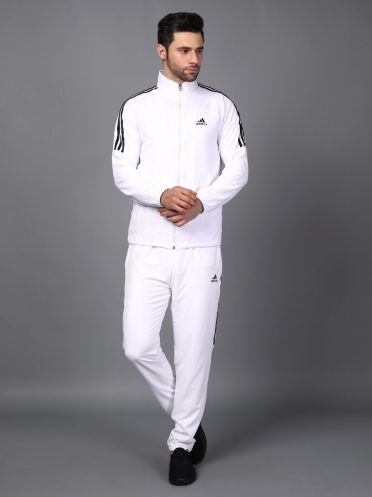 Adidas Half Striped Men White Tracksuit