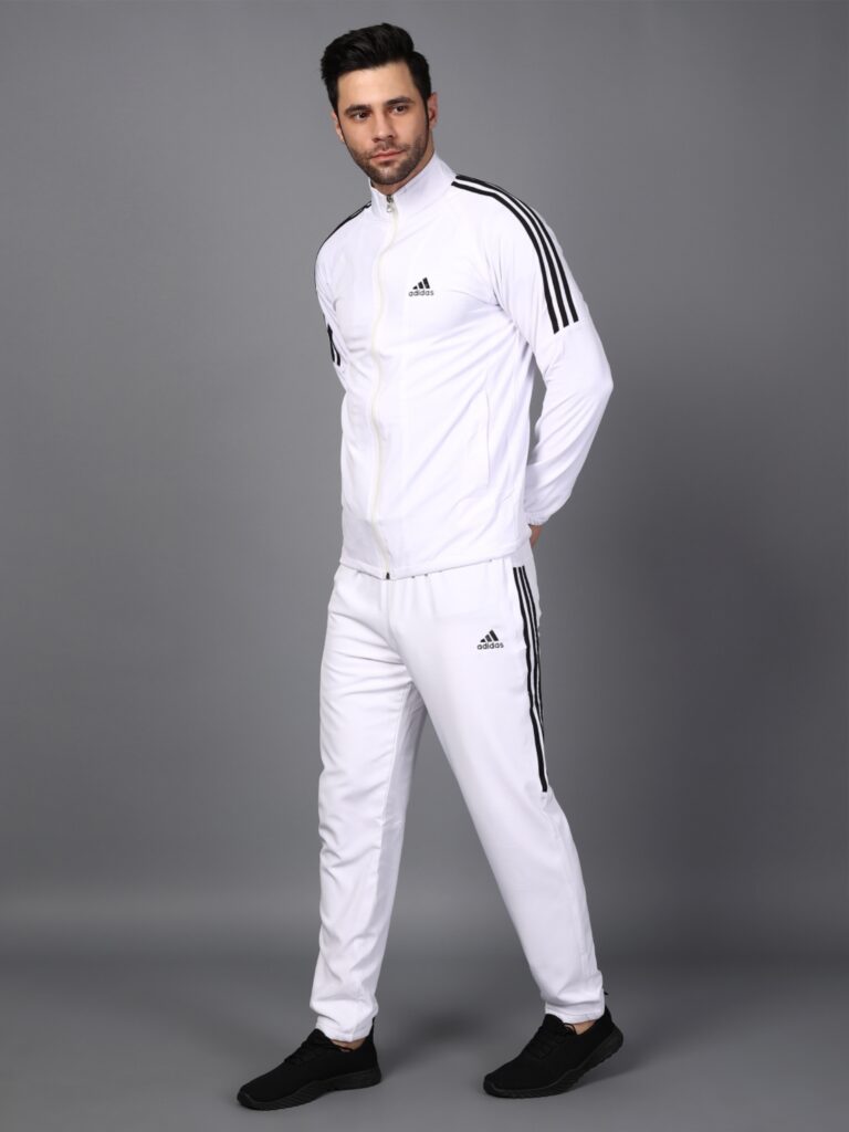 Adidas Half Striped Men White Tracksuit