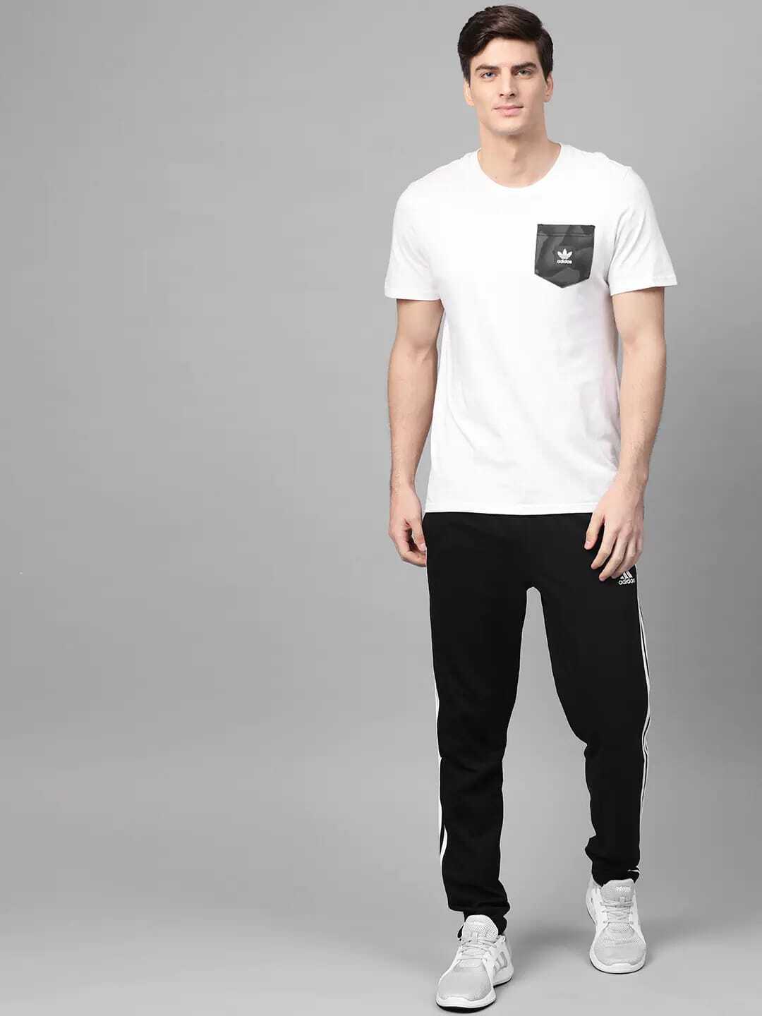 Adidas Full Striped Solid Men Black Track Pants