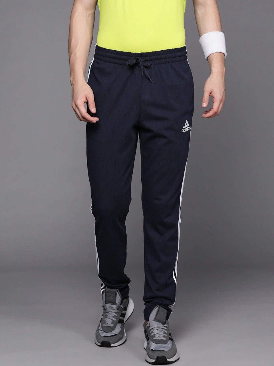 Adidas Solid Casual Men Track Pants color Navy Blue & Grey