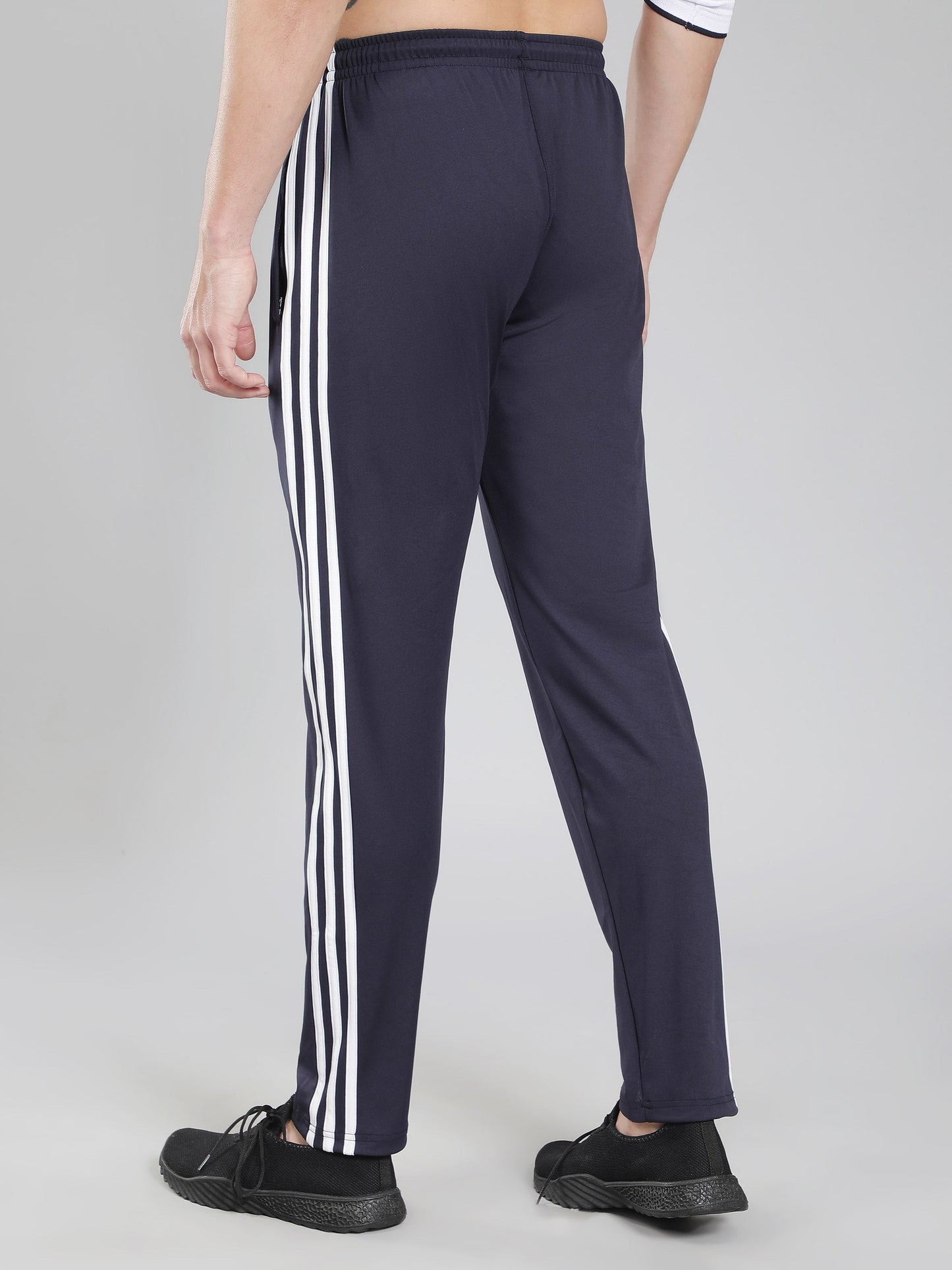 Adidas Solid Casual Men Navy Blue & White Stripes Track Pants