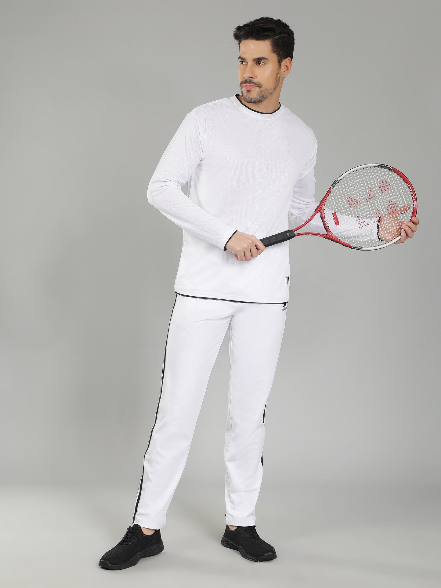 Adidas Solid Casual Men White & Black Strips Track Pants