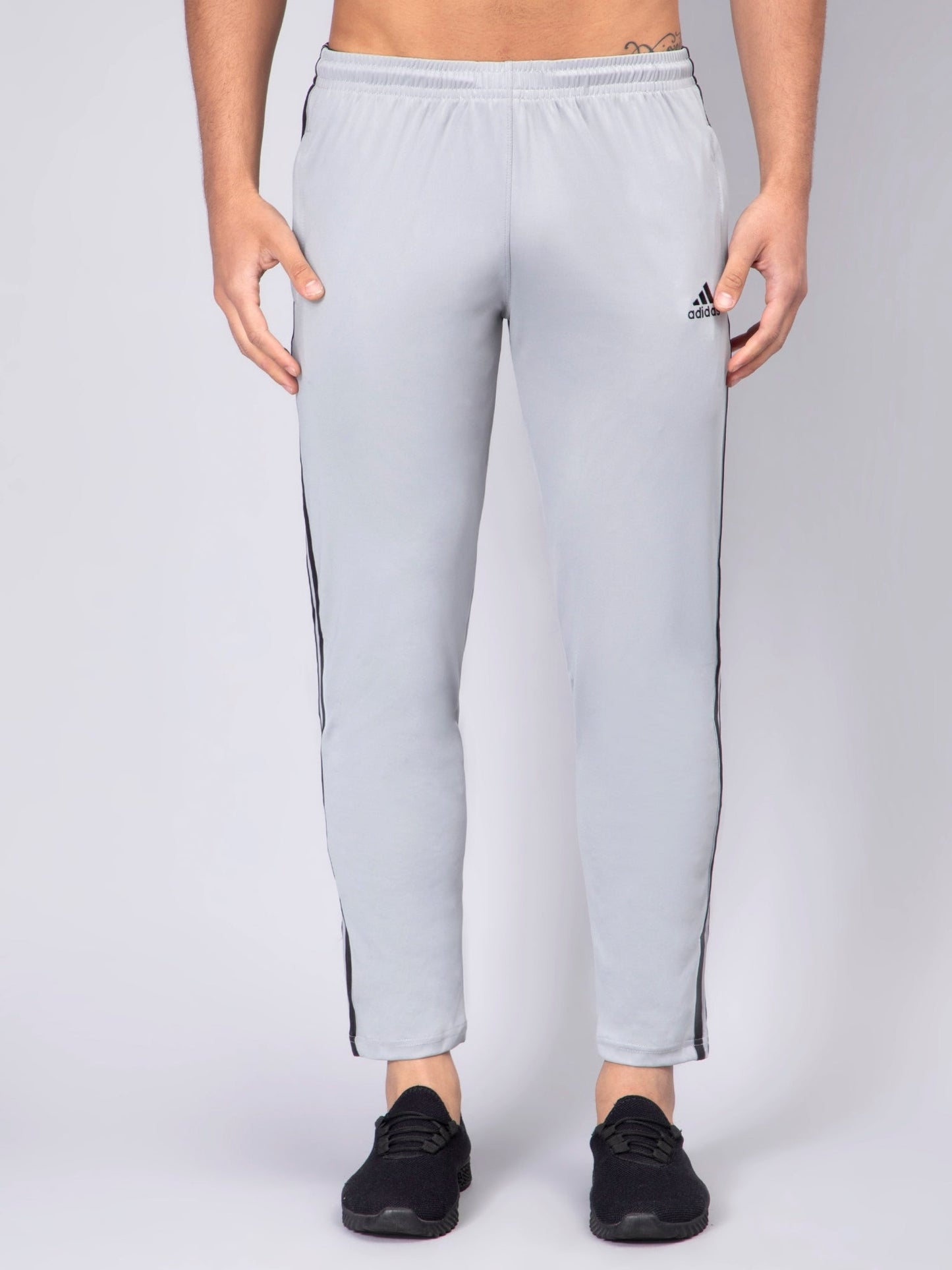 Adidas Solid Casual Men Grey with Black Stripes