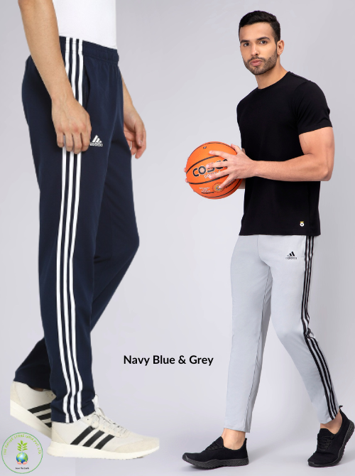 Adidas Solid Casual Men Track Pants color Navy Blue & Grey
