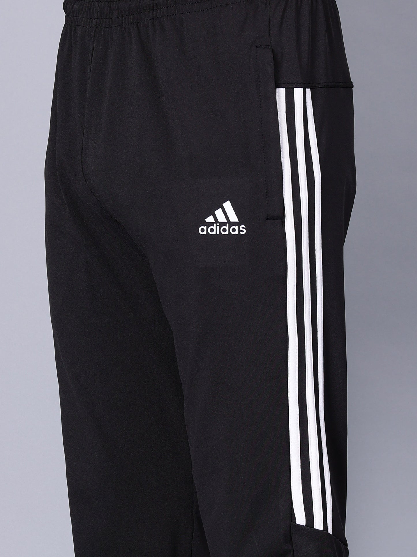 Adidas Solid Casual Men Black half three white stripes Track Pants