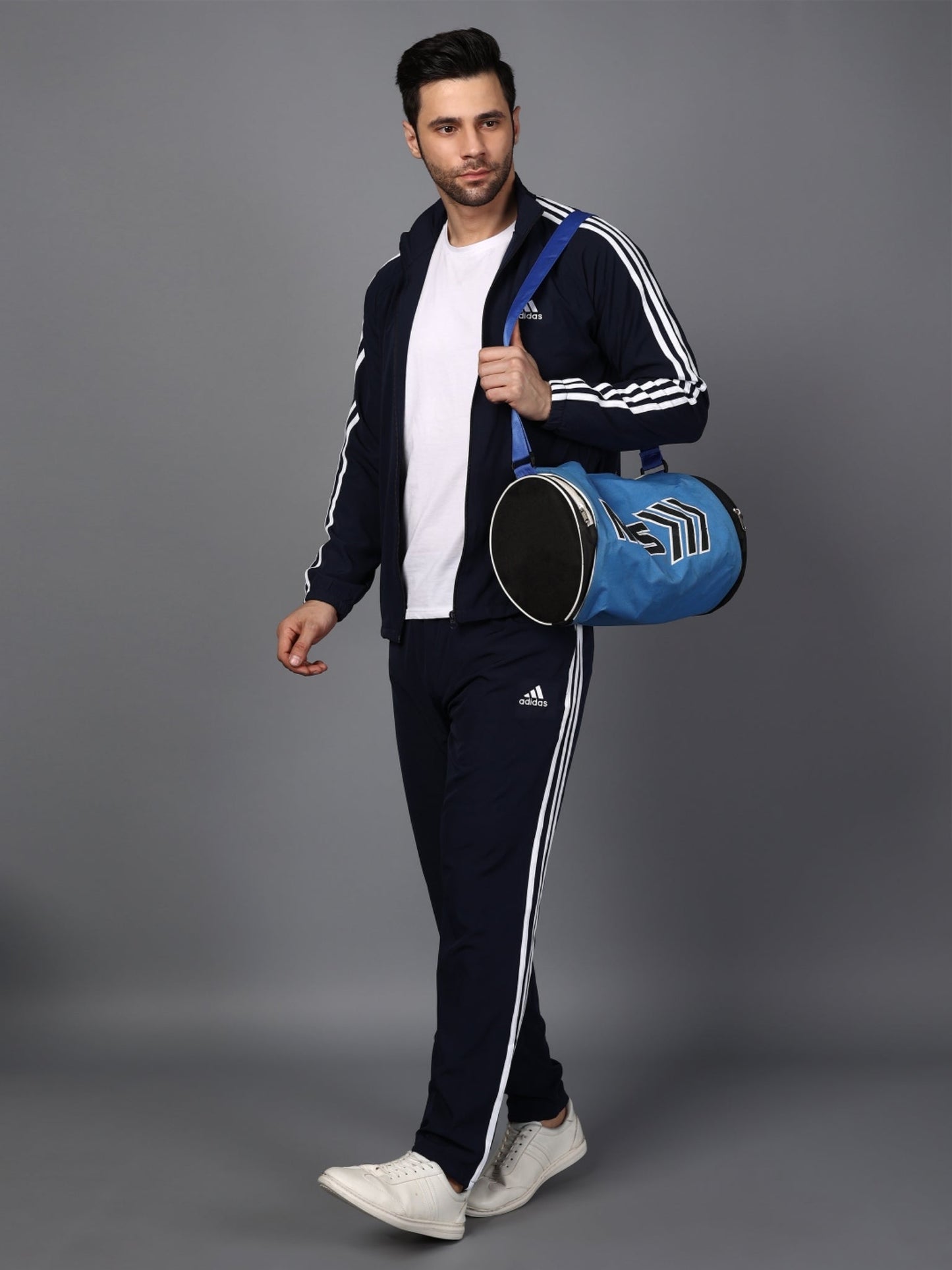 Adidas Full Striped Men Black Tracksuit